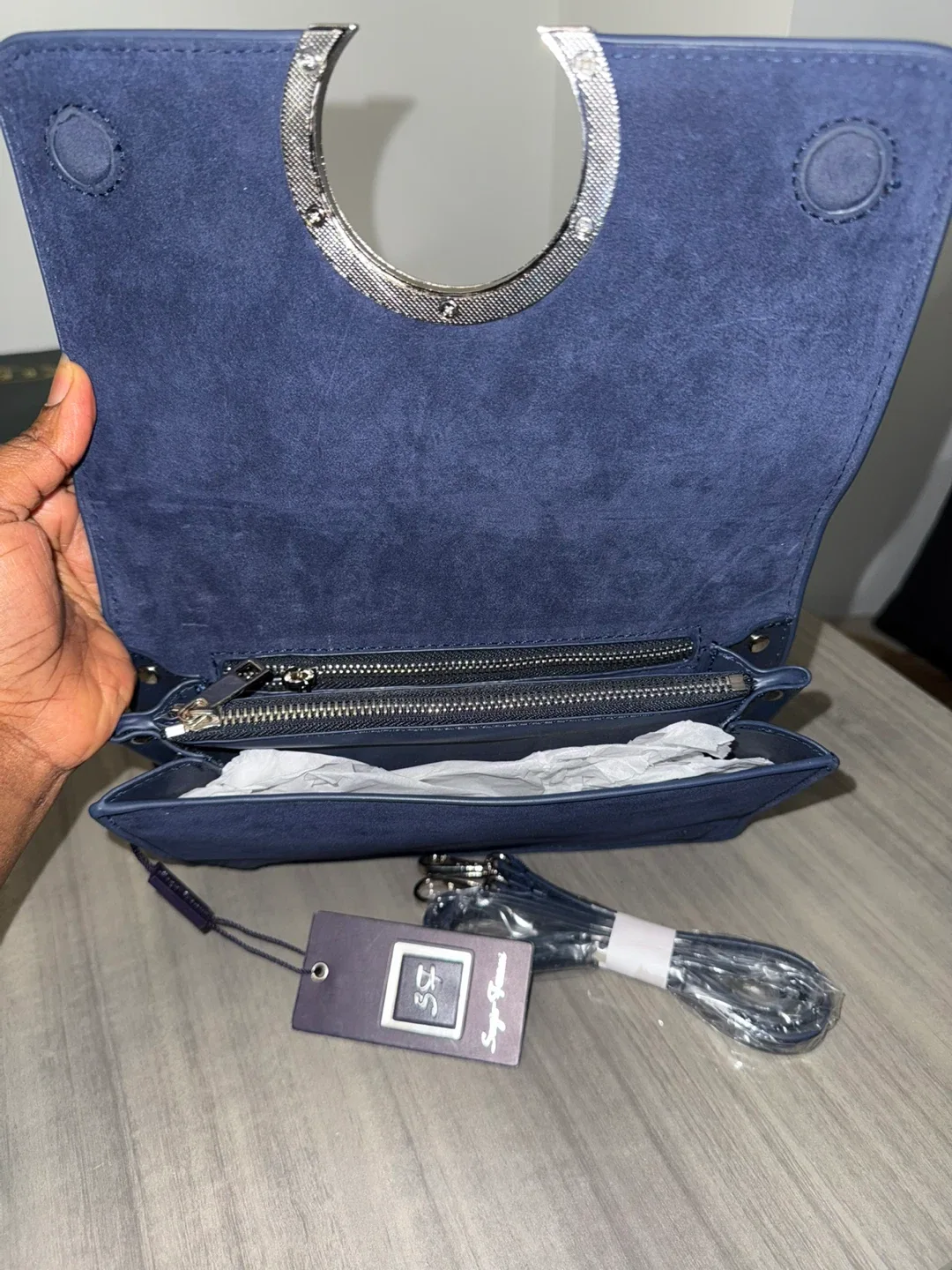 Sergio Feretti Navy Blue Crossbody Bag - New! image indicator(2)