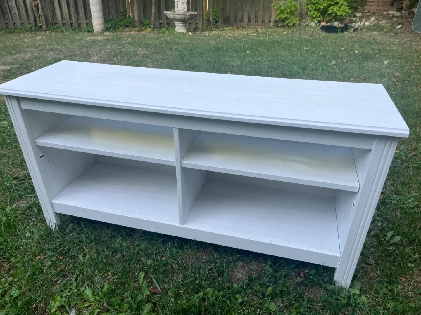 White Wooden TV Stand with Shelves thumbnail