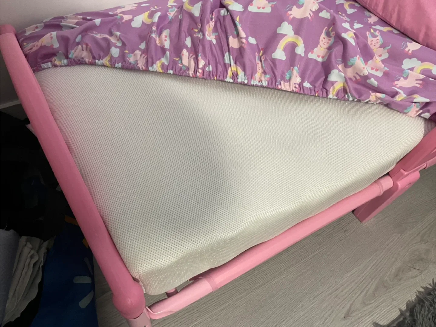 Pink princess Toddler Bed with Unicorn Bedding and mattress image indicator(3)