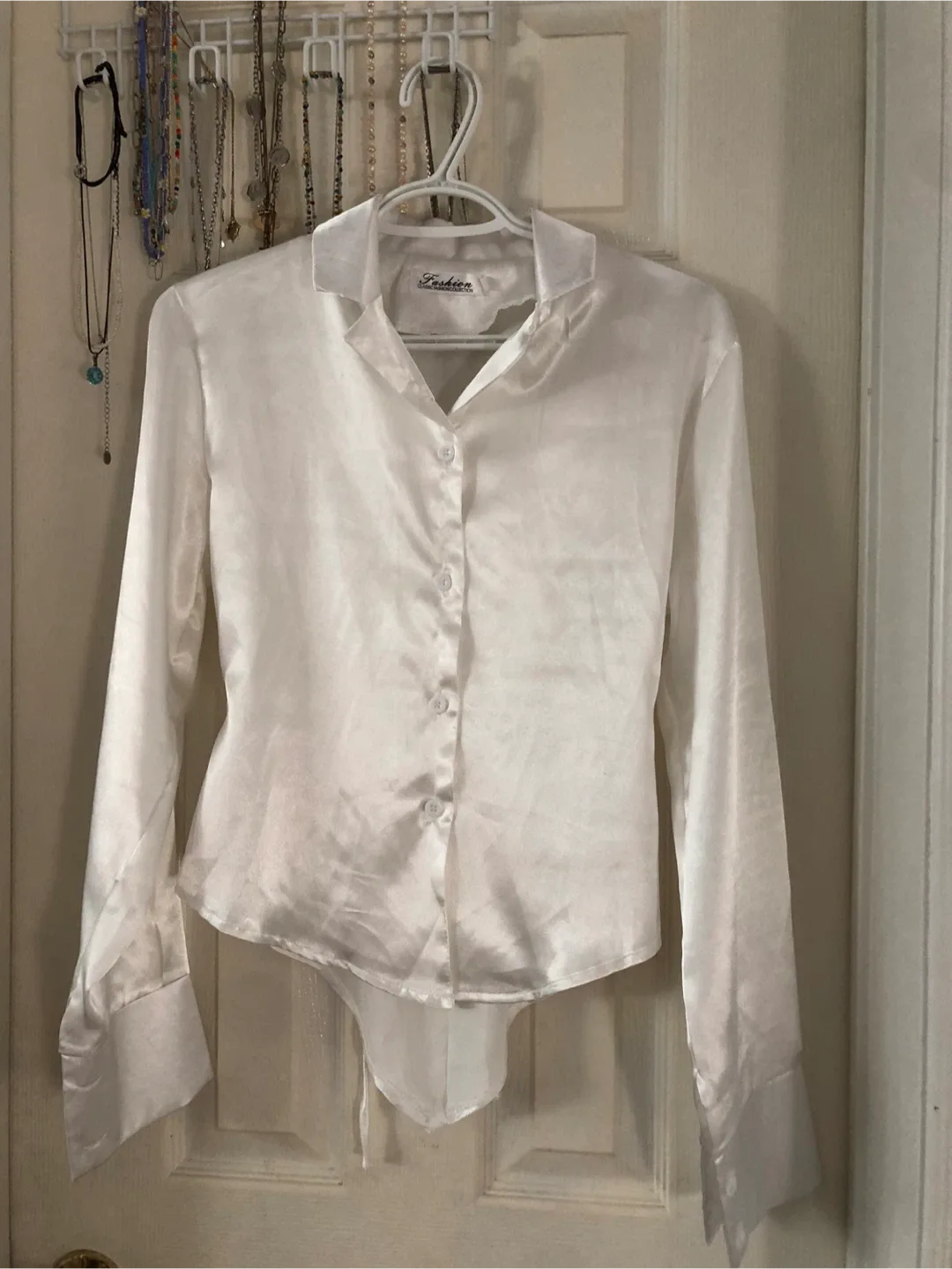 White Satin Long Sleeve Shirt thumbnail