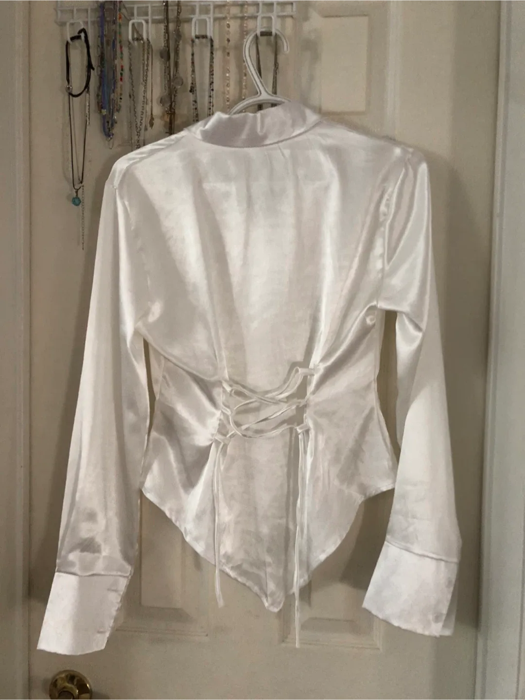 White Satin Long Sleeve Shirt image indicator(2)
