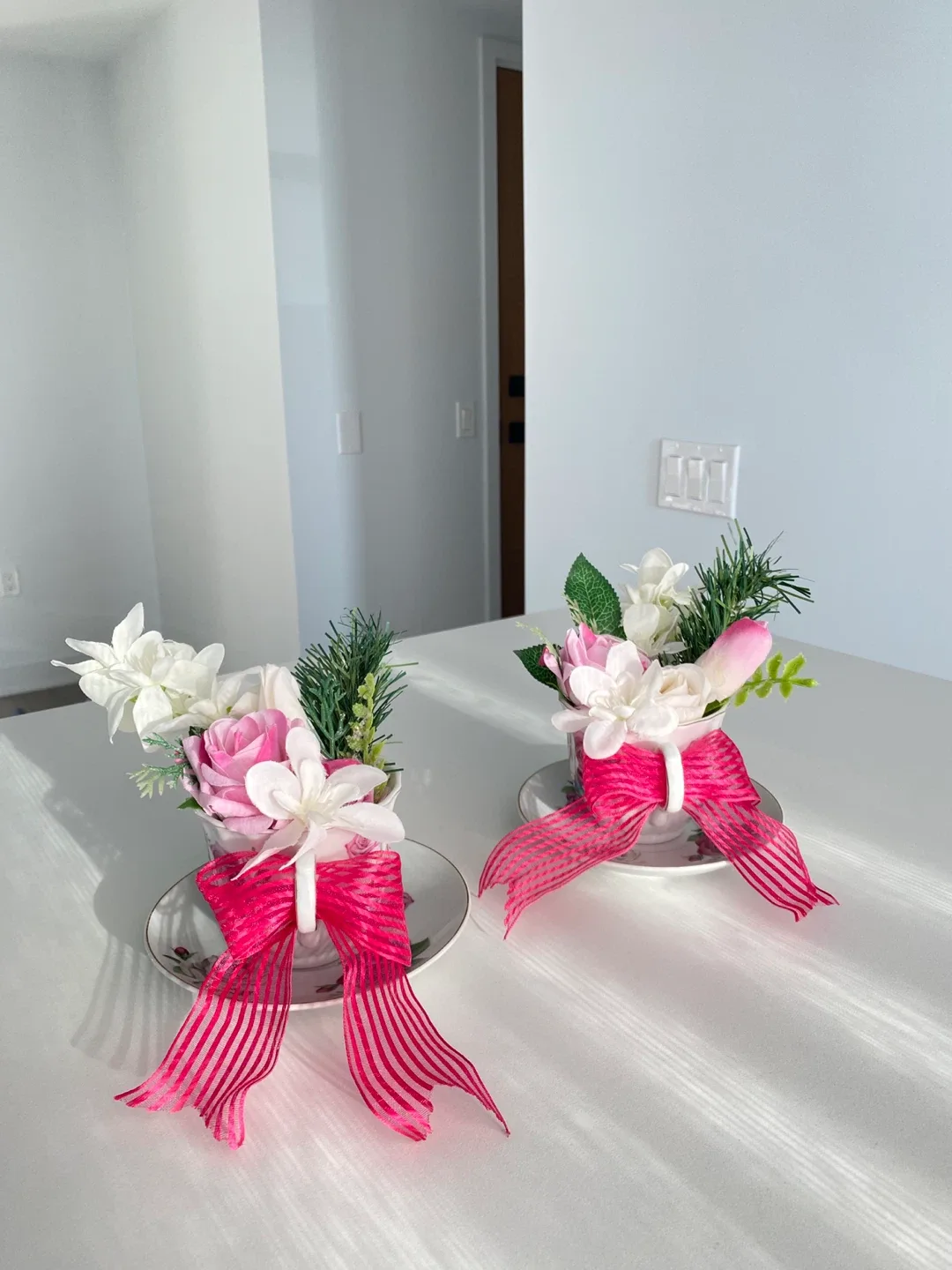 Cute Vintage Teacup Bouquets With Bows - Set of 2 thumbnail