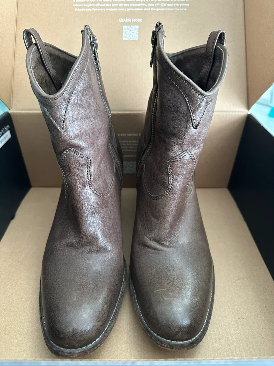 Frye Brown Leather Heeled Booties Size 7.5 thumbnail