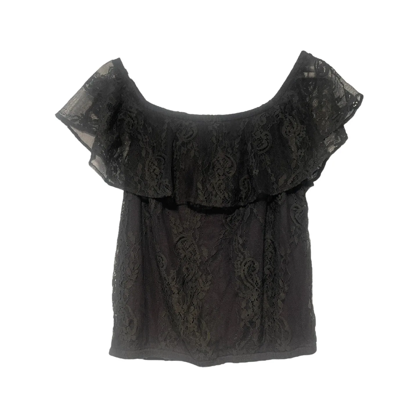 American Eagle Grey Lace Off the Shoulder Top Size Medium thumbnail