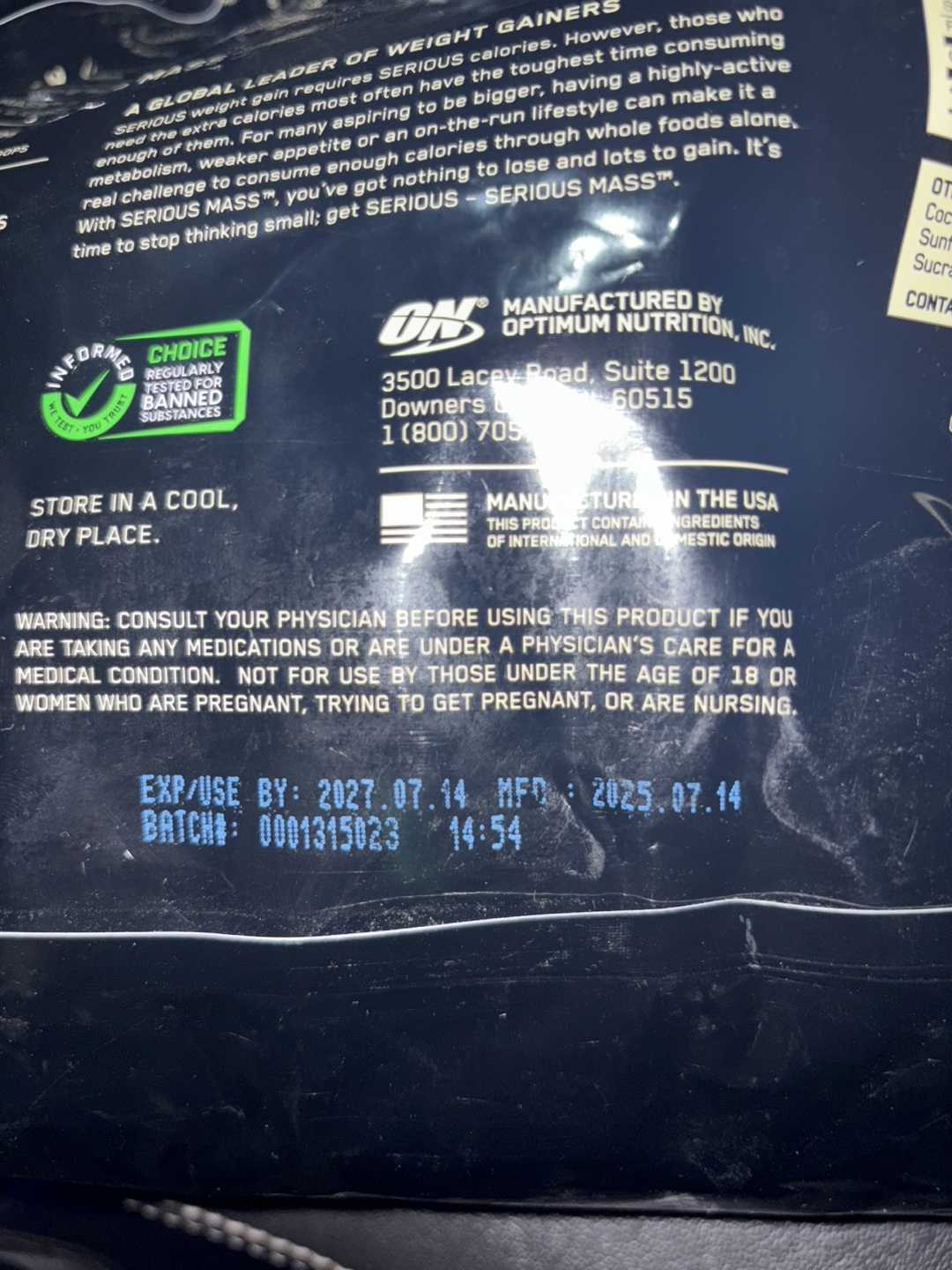 Optimum Nutrition Serious Mass - Chocolate, 12 lb - photo 2