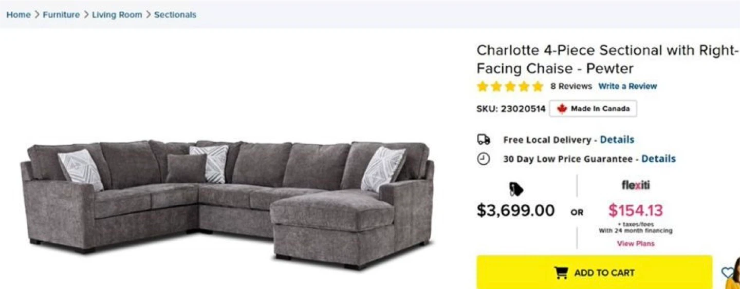 Charlotte 4-Piece Sectional with Right-Facing Chaise - Pewter