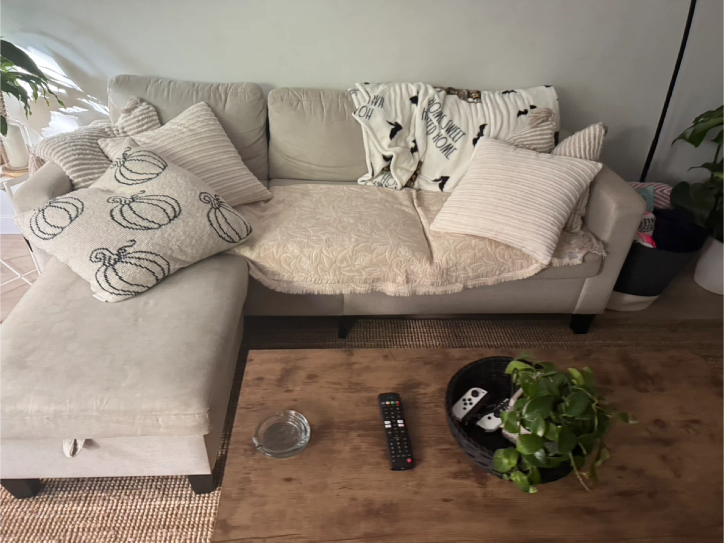 Beige Sectional Sofa with Chaise Lounge - photo 2