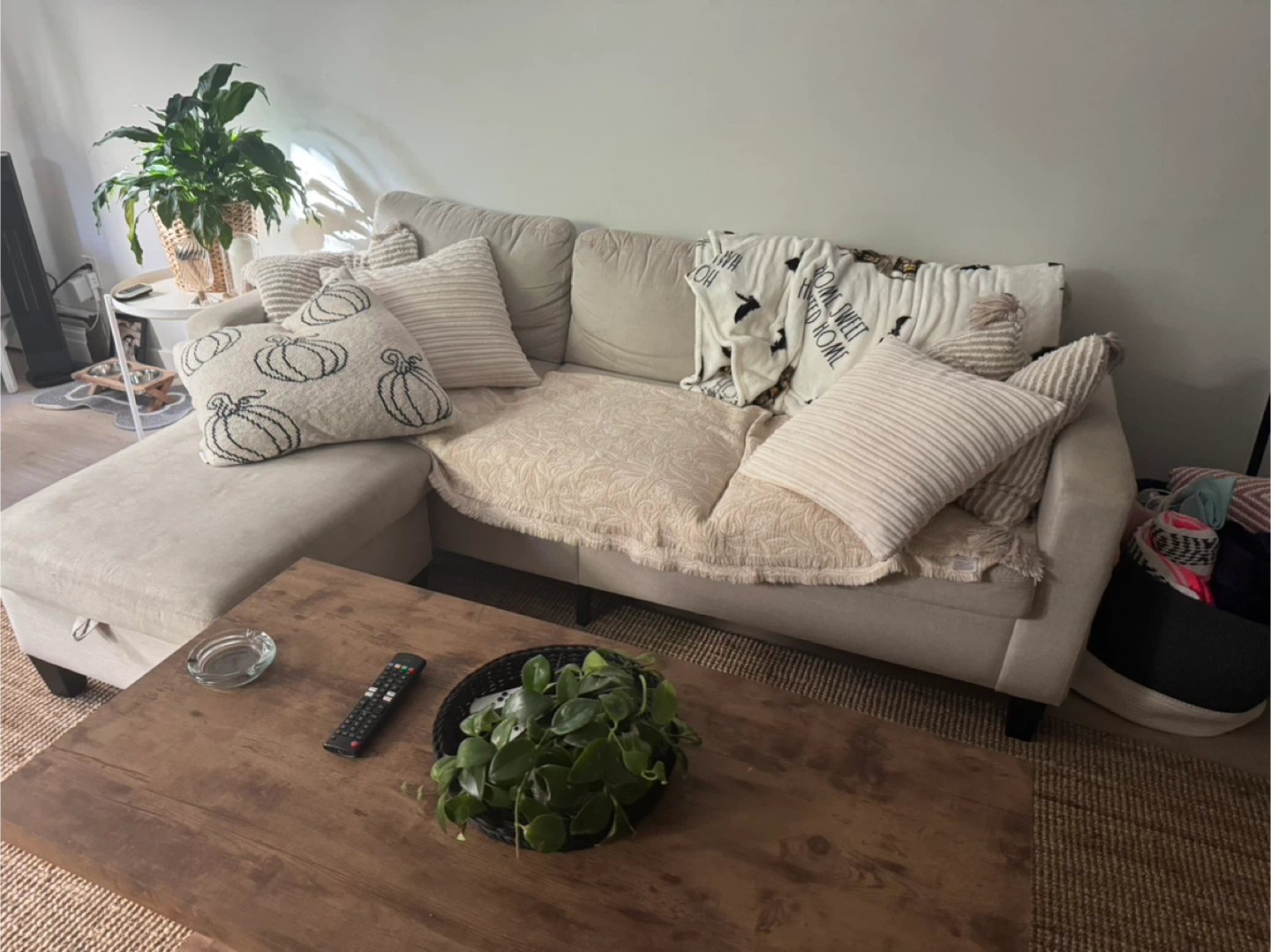 Beige Sectional Sofa with Chaise Lounge - photo 3