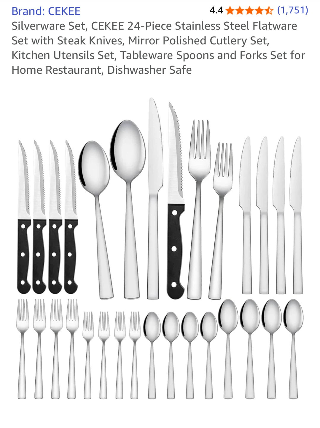 CEKEE 24-Piece Stainless Steel Flatware Set