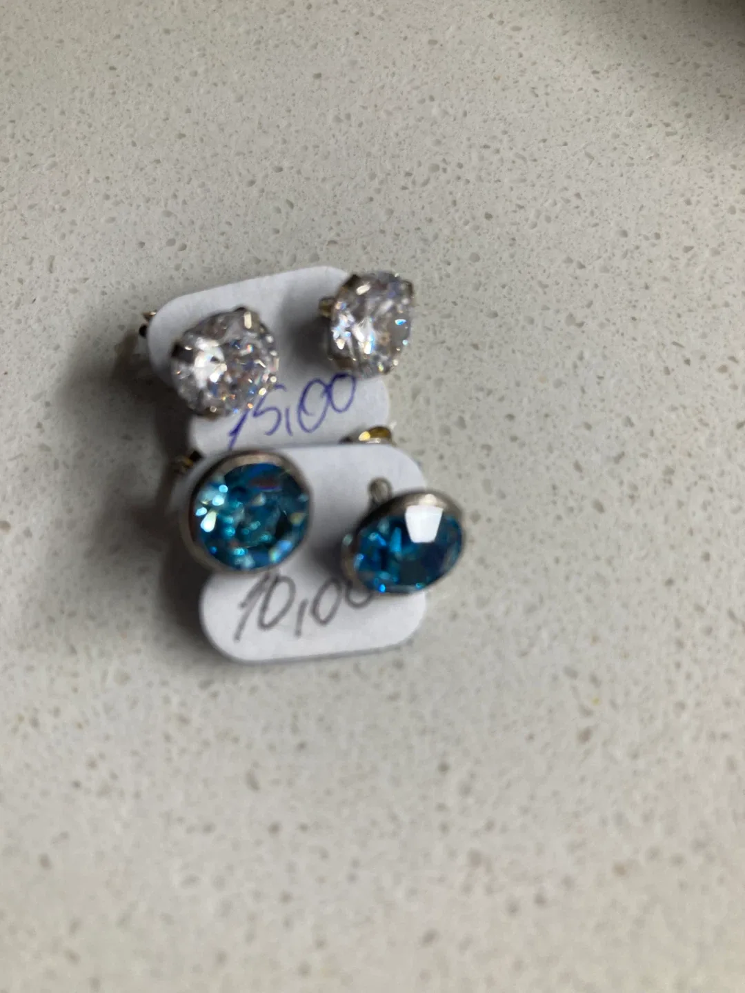 🥕2 Pair Crystal Stud Earrings — Blue + White thumbnail