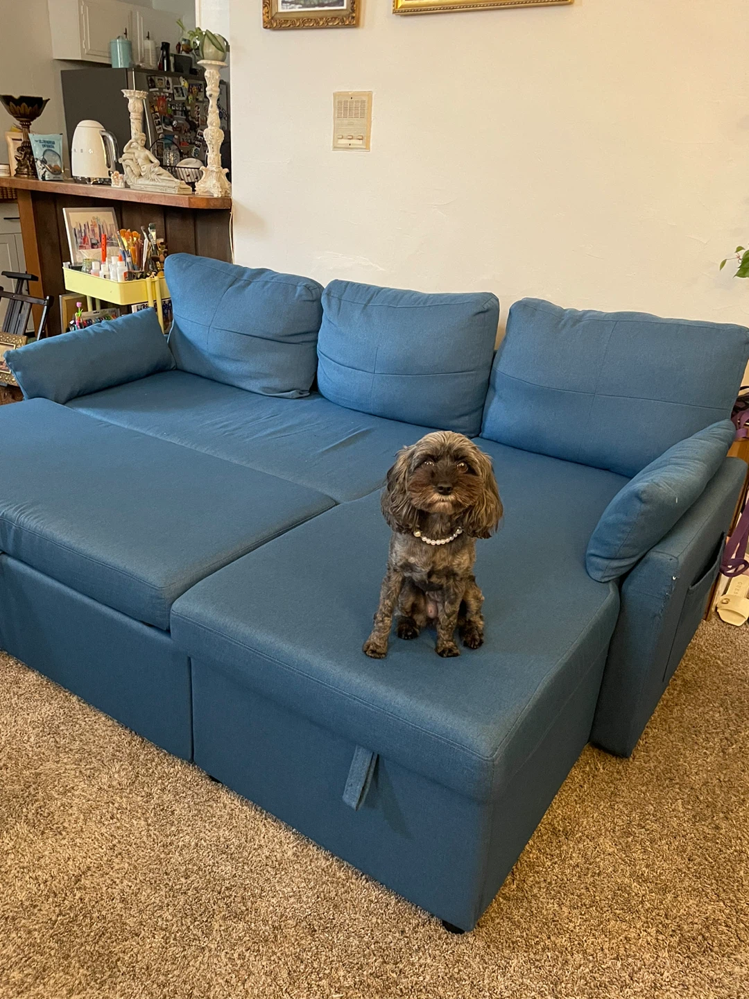Blue Sleeper Sofa with Storage - photo 2