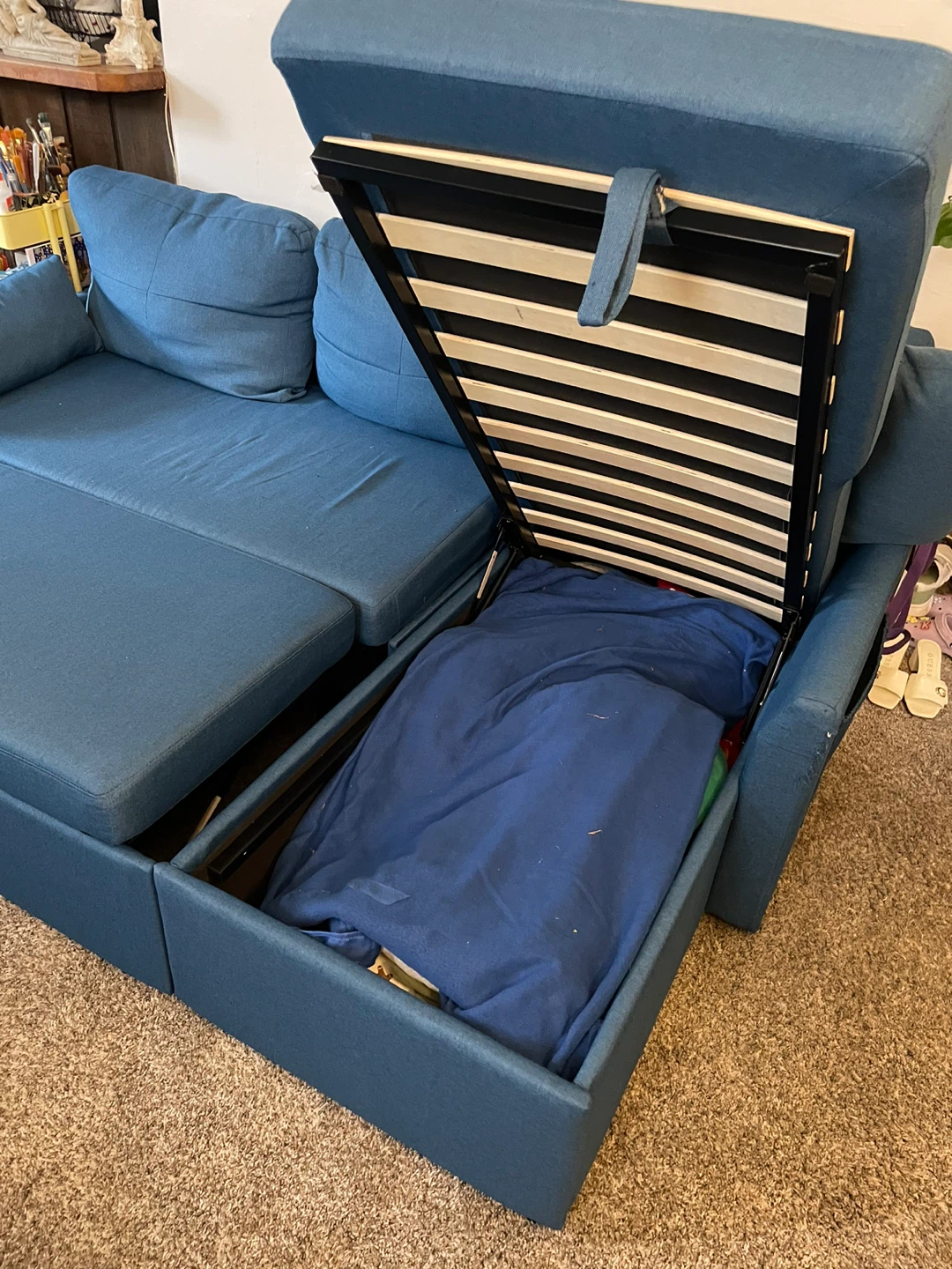 Blue Sleeper Sofa with Storage - photo 4