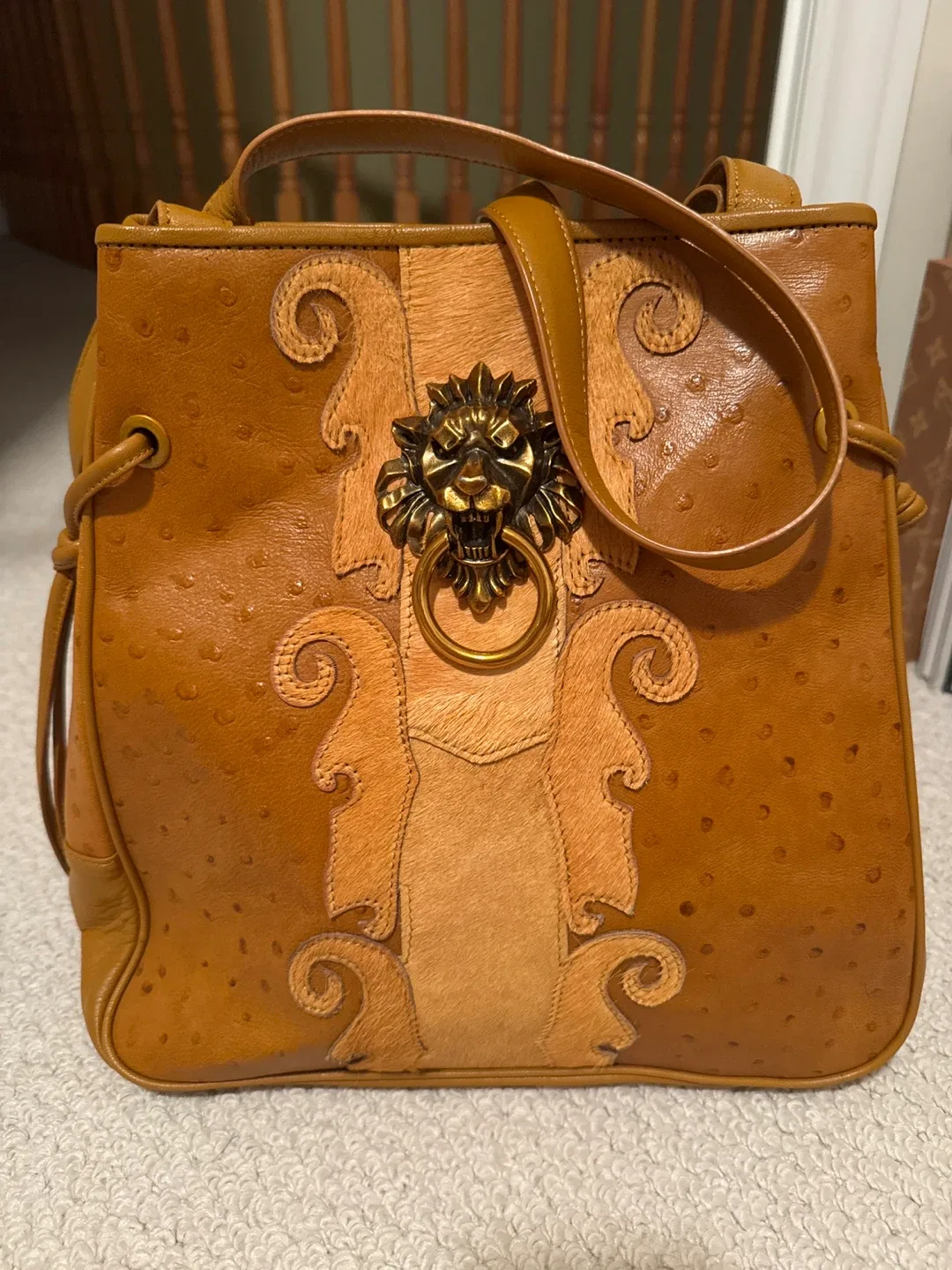 Lion’s Gate Knocker  Brown Leather Tote Bag with Lion Detail thumbnail