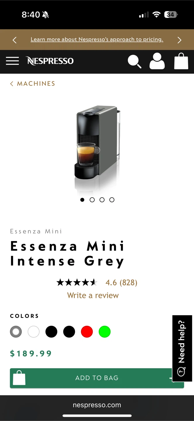 Nespresso Essenza Mini C30 Black Coffee Machine