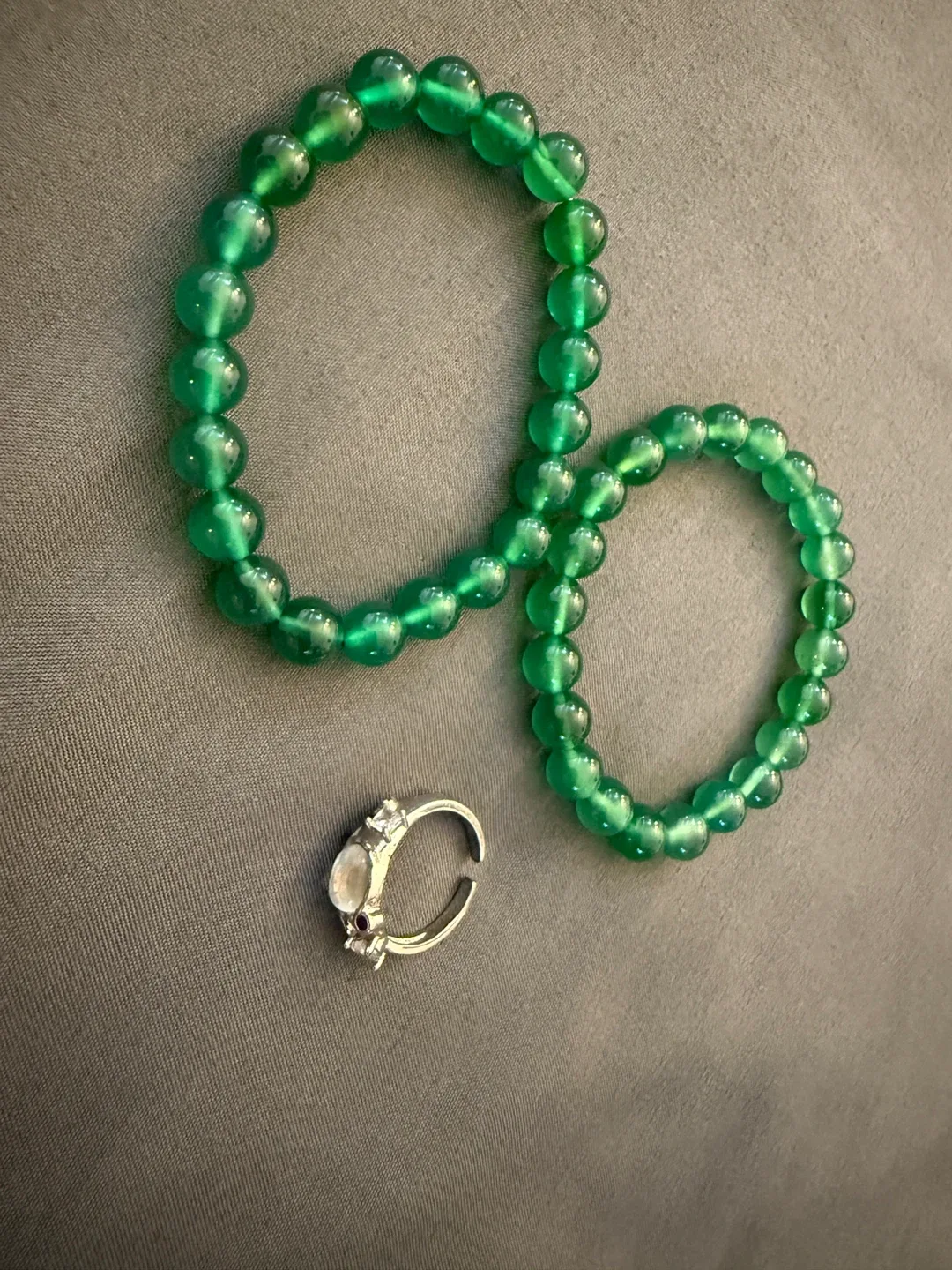 Green Beaded Bracelets & Silver Ring thumbnail
