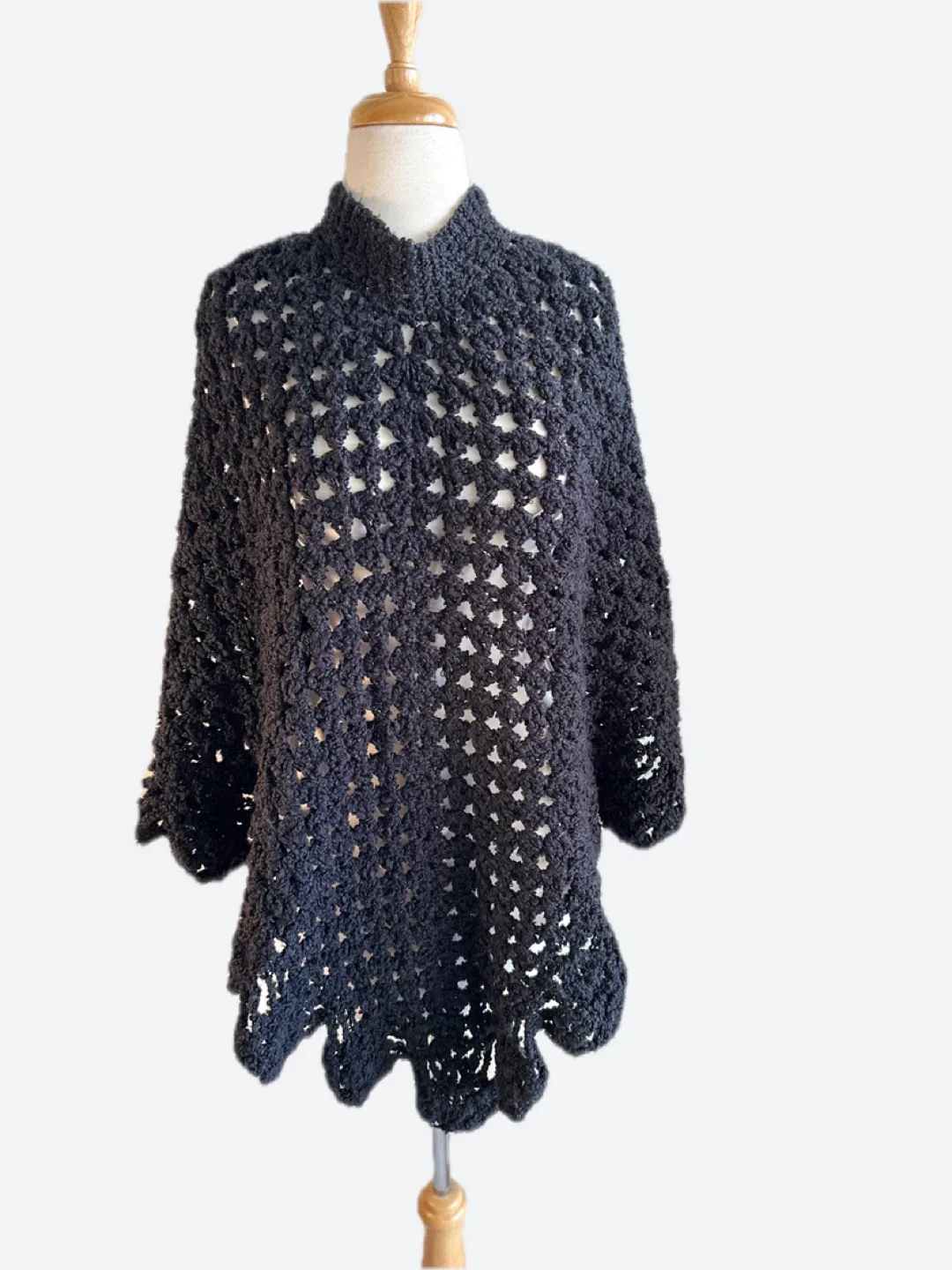 Crochet Knit Black Poncho thumbnail