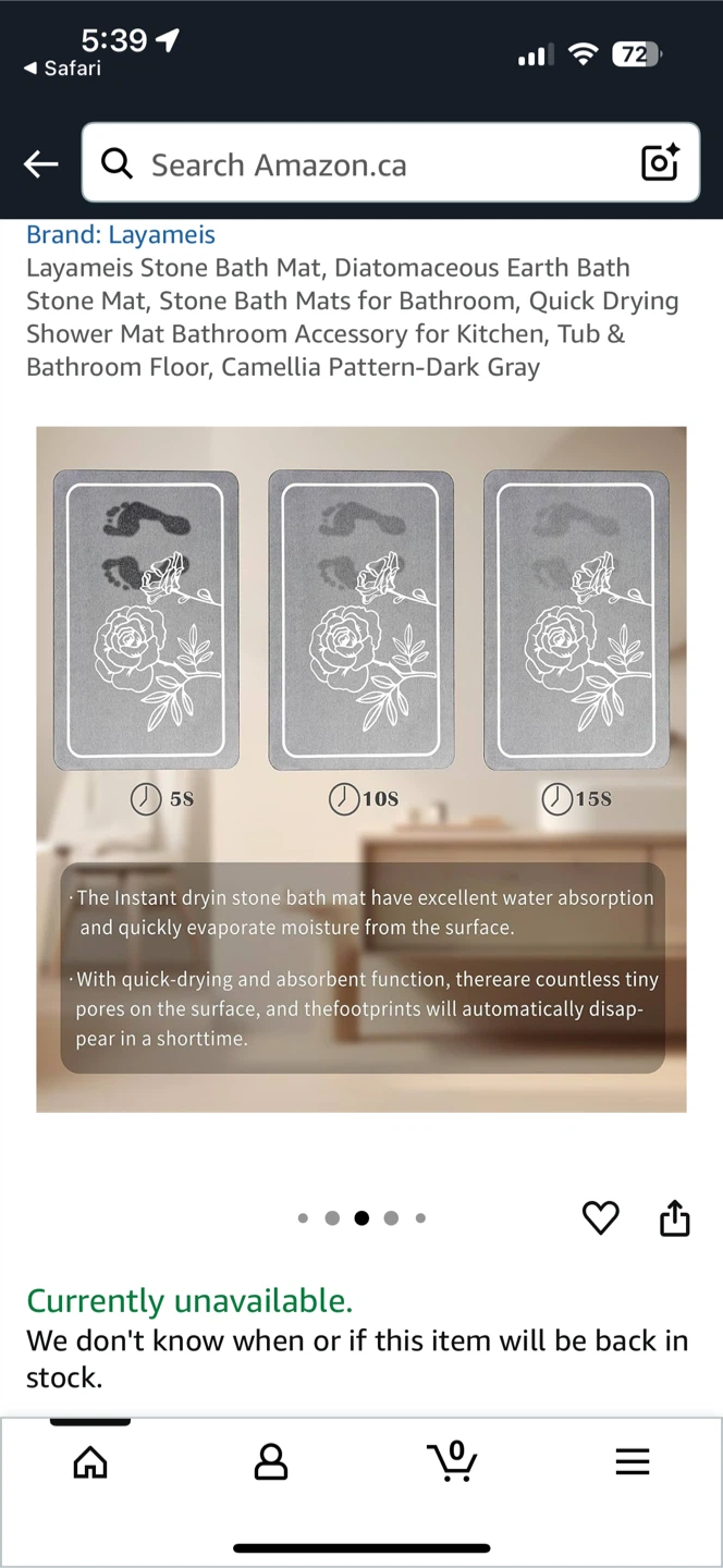 Layameis Stone Bath Mat - Camellia Pattern Dark Gray - photo 4