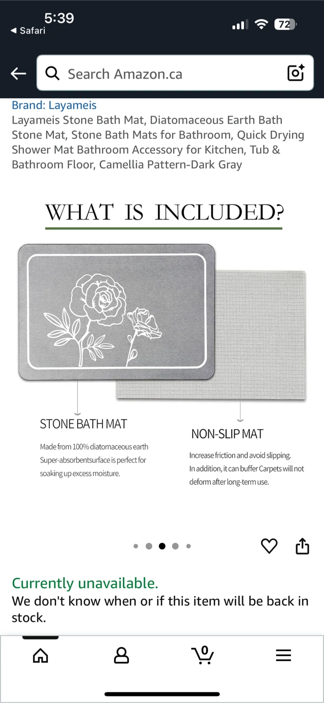 Layameis Stone Bath Mat - Camellia Pattern Dark Gray - photo 2