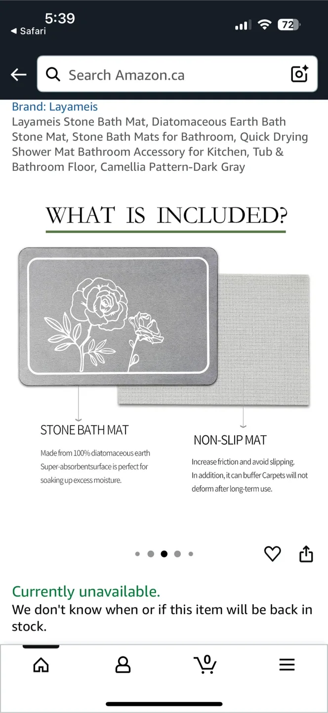 Layameis Stone Bath Mat - Camellia Pattern Dark Gray image indicator(2)