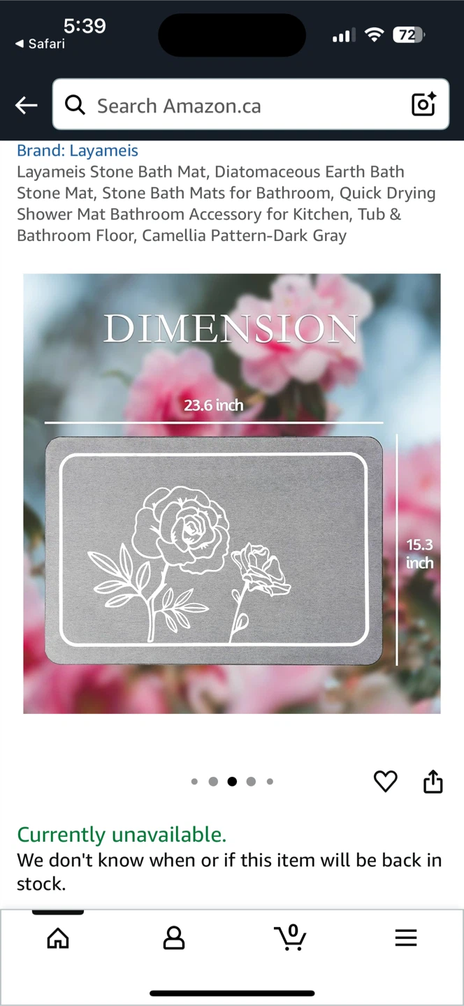 Layameis Stone Bath Mat - Camellia Pattern Dark Gray - photo 3