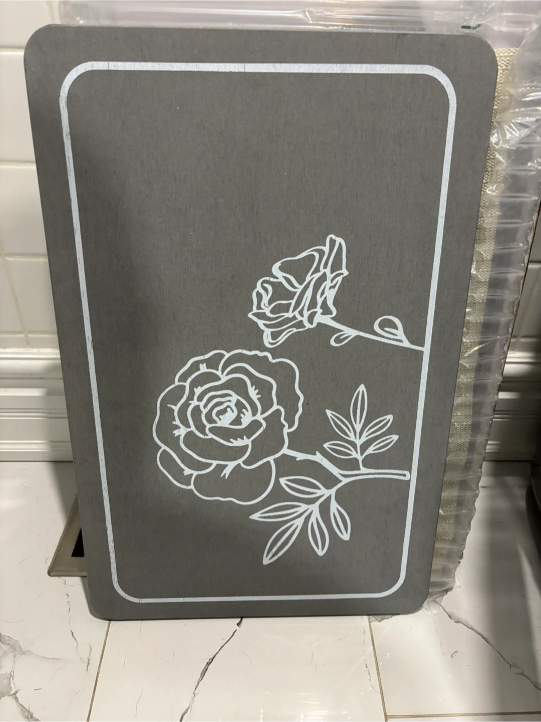 Layameis Stone Bath Mat - Camellia Pattern Dark Gray