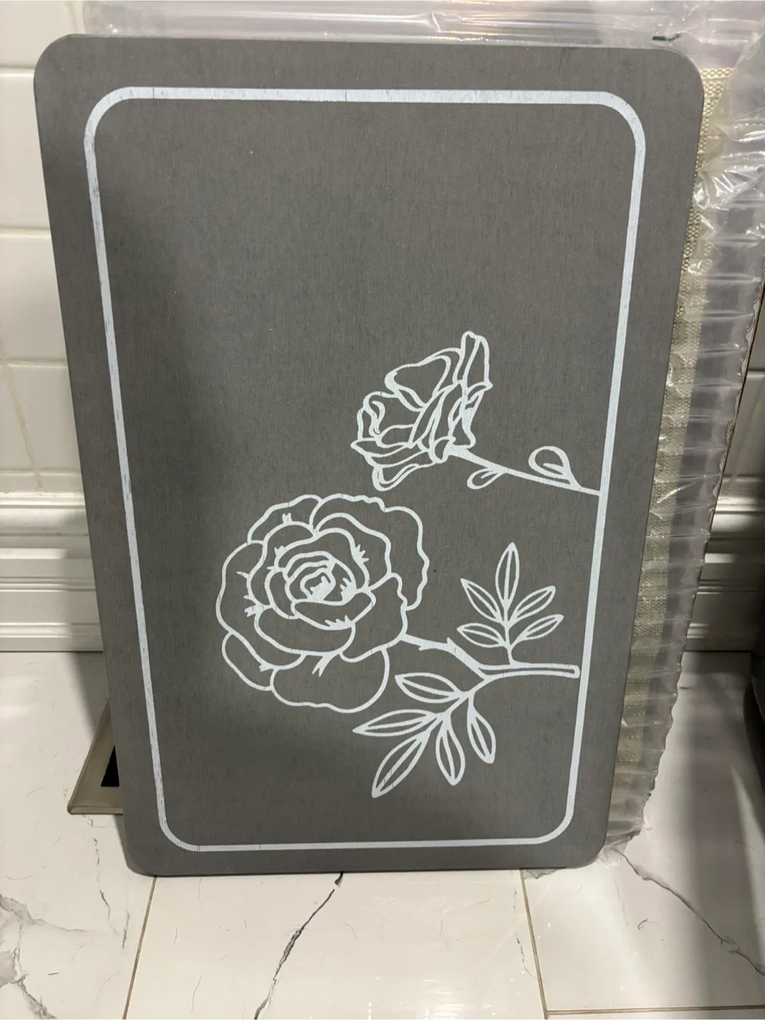 Layameis Stone Bath Mat - Camellia Pattern Dark Gray thumbnail