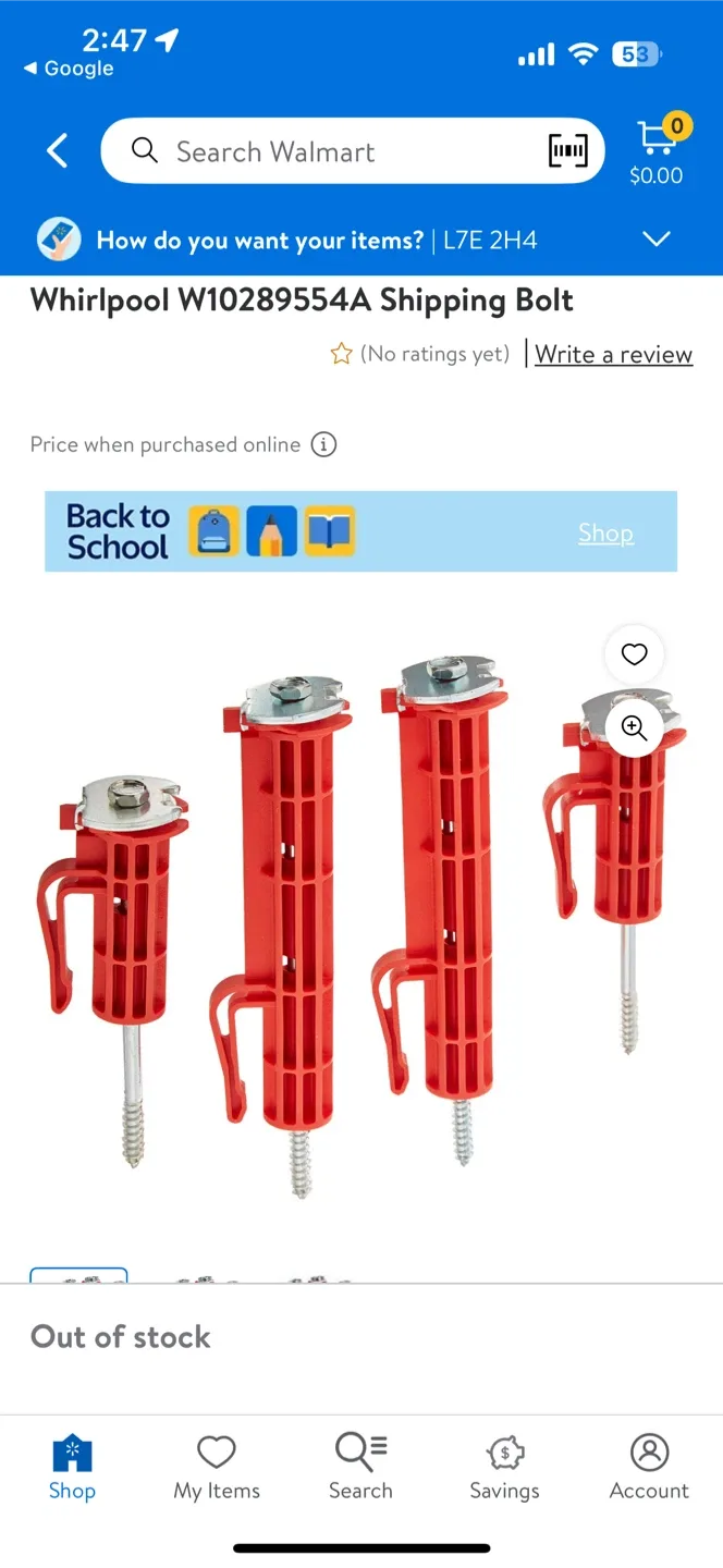 Whirlpool W10289554A Washer Shipping Bolt Kit image indicator(2)