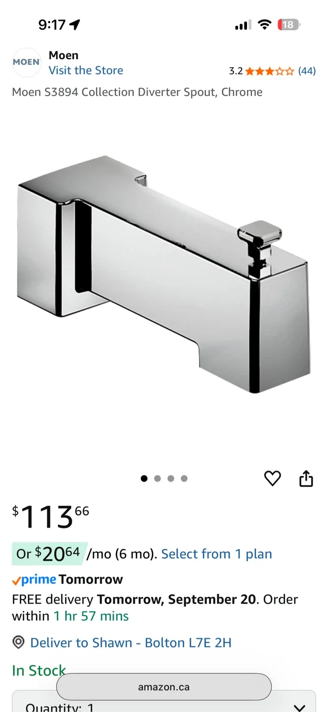 Moen S3894 90 Degree Diverter Spout - Chrome image indicator(3)