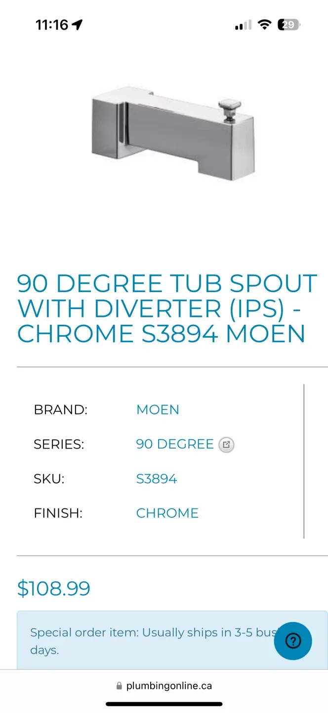 Moen Vichy Chrome M-CORE Valve & 90 Degree Tub Spout image indicator(3)