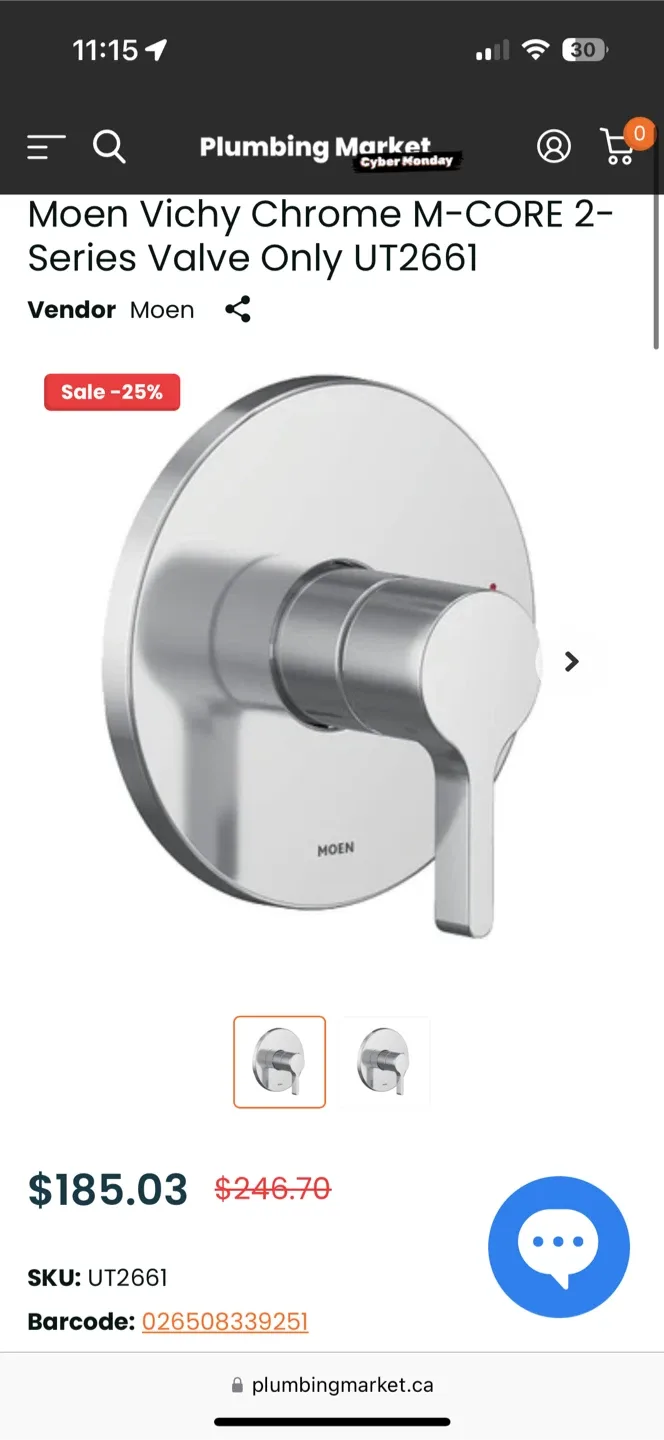 Moen Vichy Chrome M-CORE Valve & 90 Degree Tub Spout thumbnail