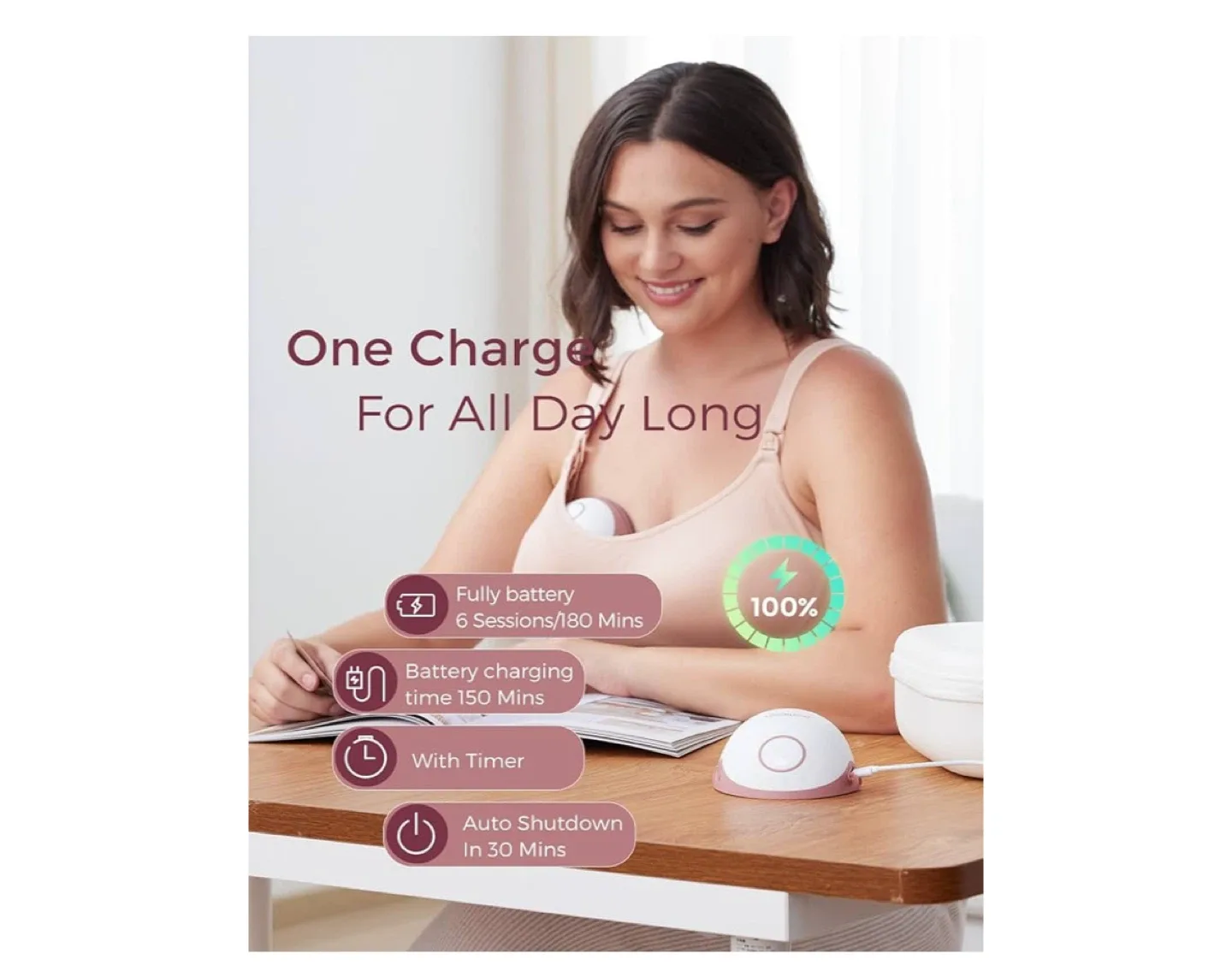 New! Momcozy M6 Wearable Breast Pump - Cozy Red, 2 Count image indicator(2)