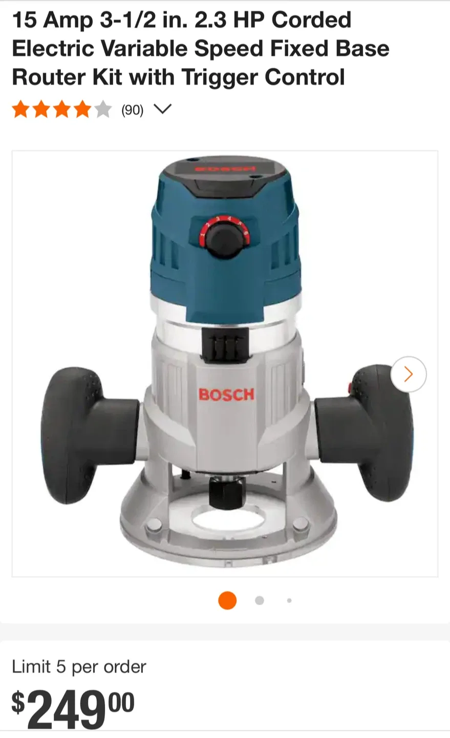 Bosch 15 Amp 3-1/2 in. 2.3 HP Corded Router Kit