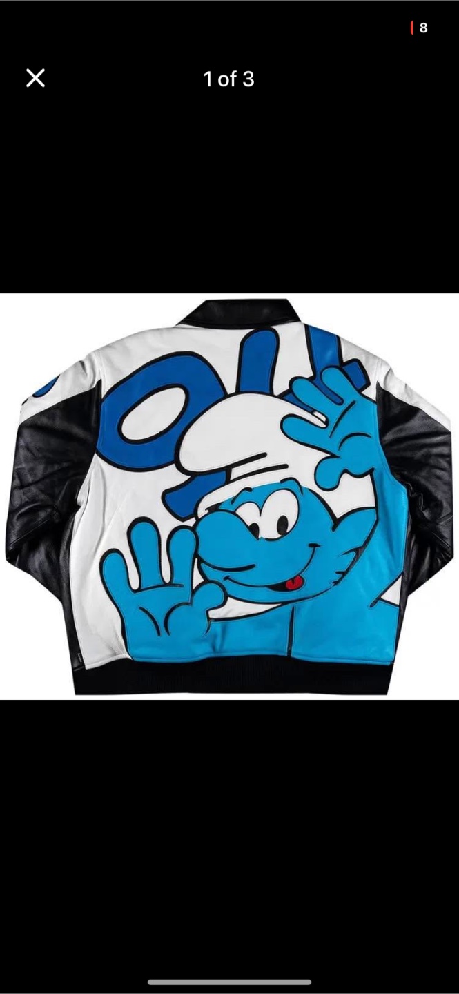 Supreme Smurfs Leather Varsity Jacket in size M