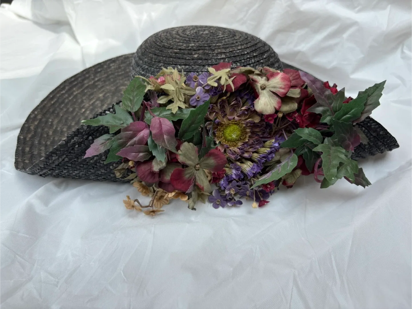 Gorgeous Laura Ashley Black Straw Hat with Flowers thumbnail