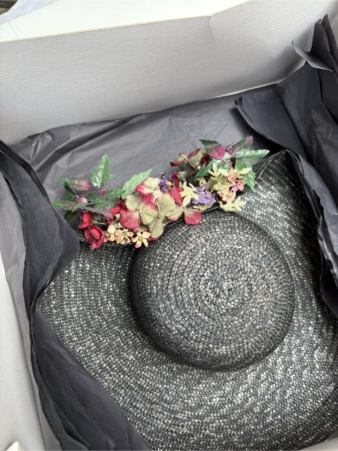 Gorgeous Laura Ashley Black Straw Hat with Flowers image indicator(5)