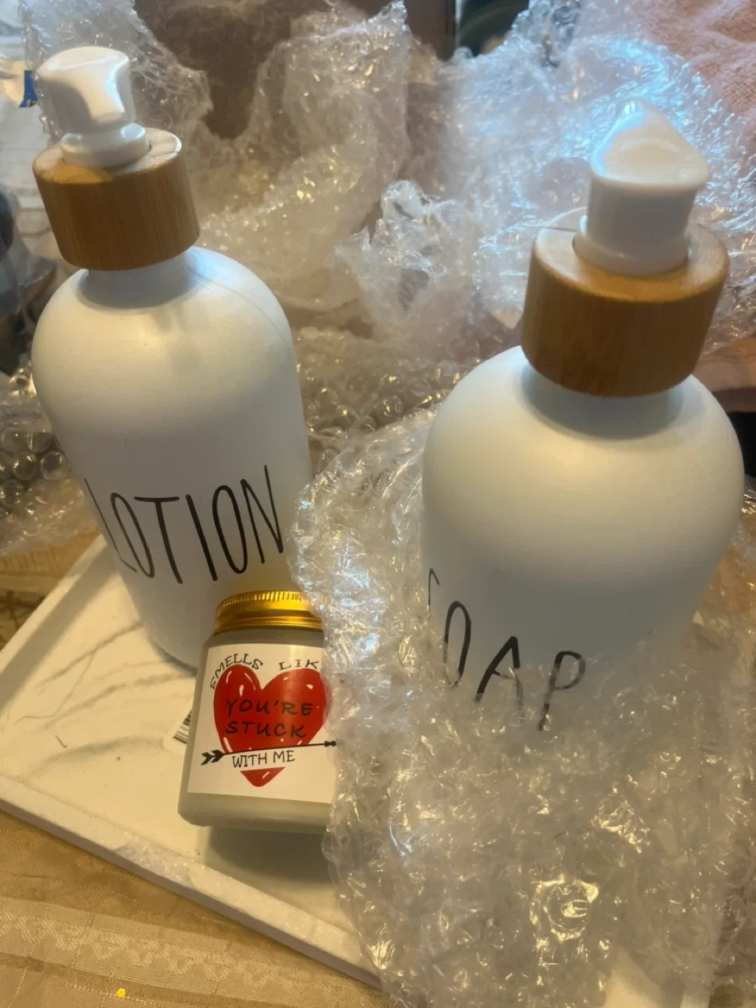 Rae Dunn Lotion and Soap Dispensers + Candle image indicator(2)