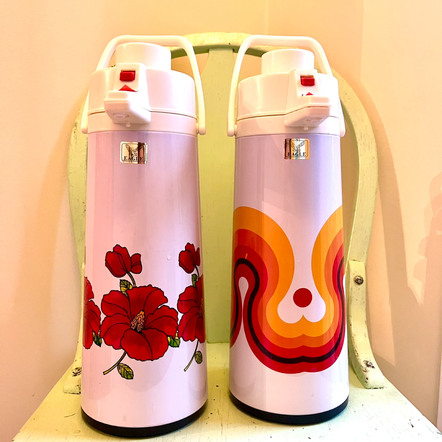 2 RETRO Eagle brand Vintage Air Pot Pump Drink Dispensers