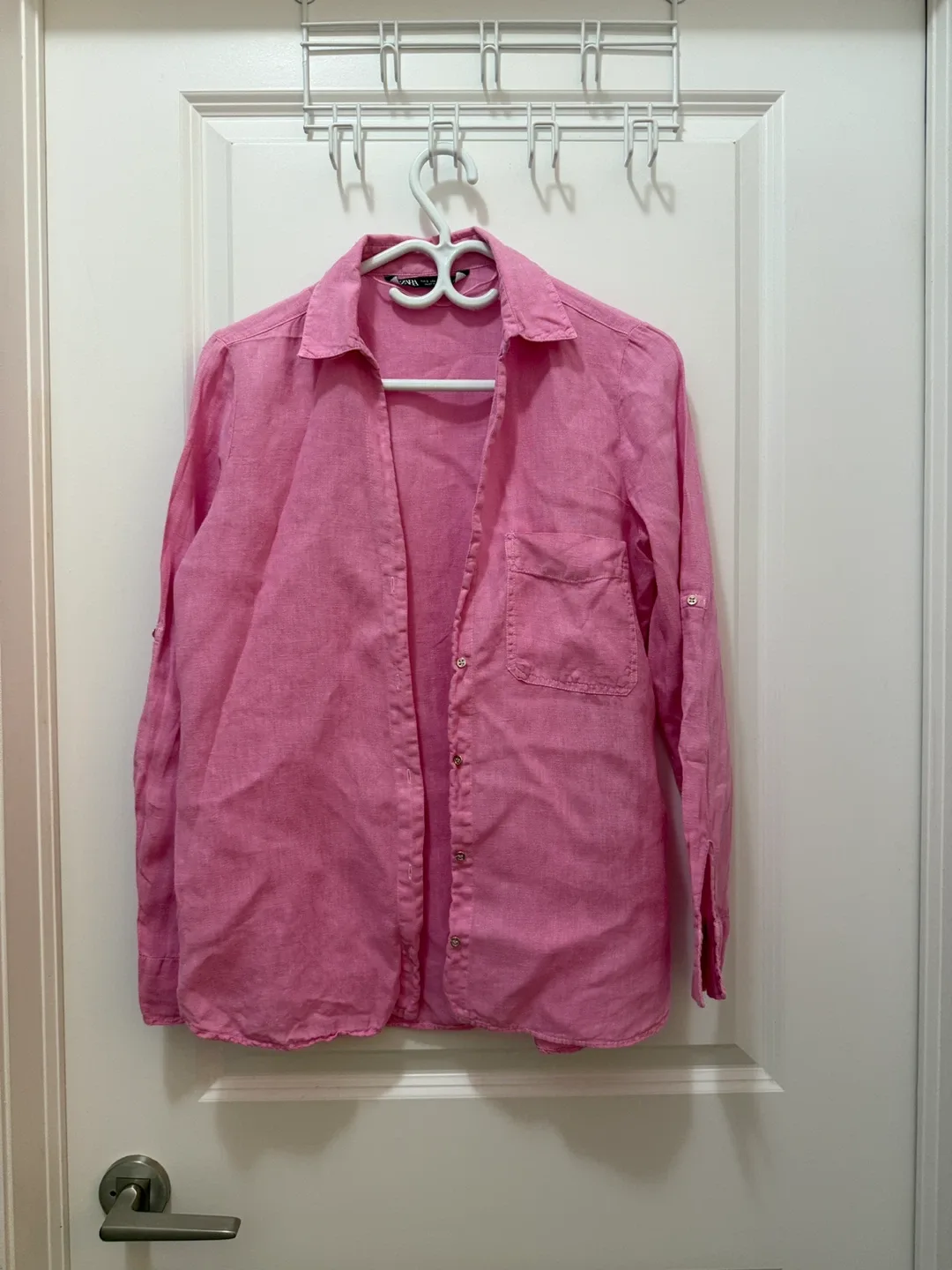 Zara Pink Linen Shirt - Size S thumbnail