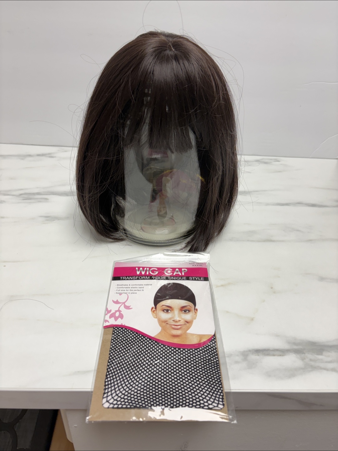 Roya Dark Brown Bob Wig + Wig Cap