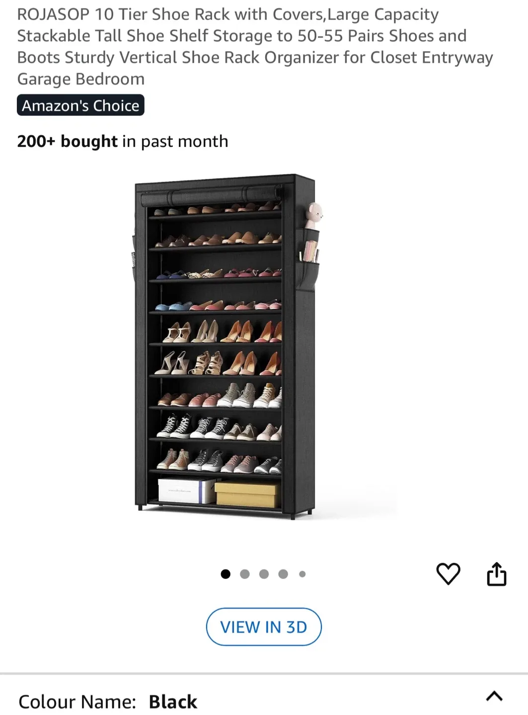 ROJASOP 10-Tier Shoe Rack with Cover - Black thumbnail