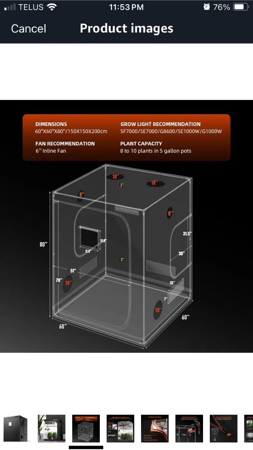Spider Farmer Grow Tent 60"x60"x80" image indicator(2)