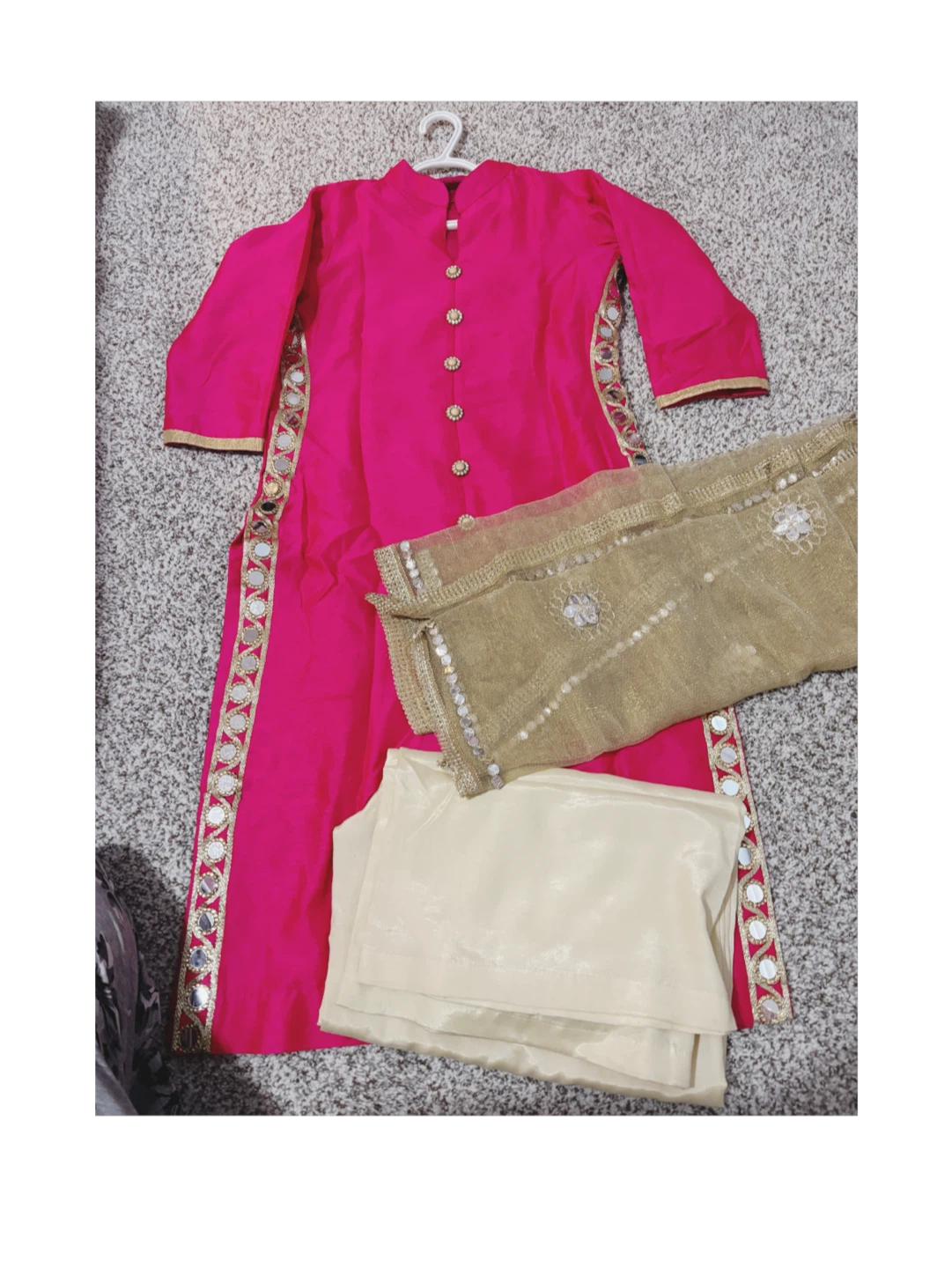 Pink Kameez and off white Plazo Suit