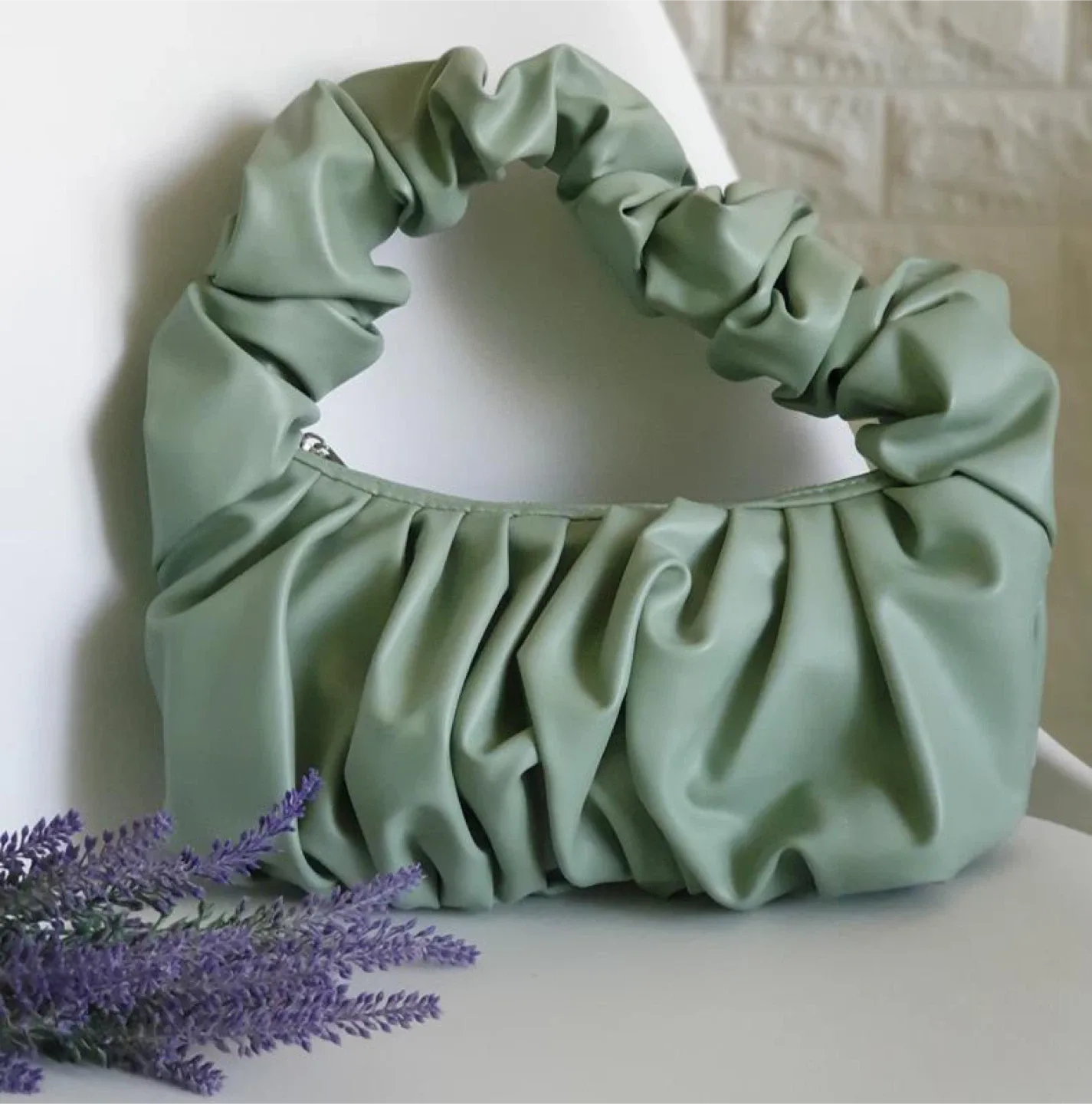 Asos Design Ruched Shoulder Bag | Sage Green image indicator(5)