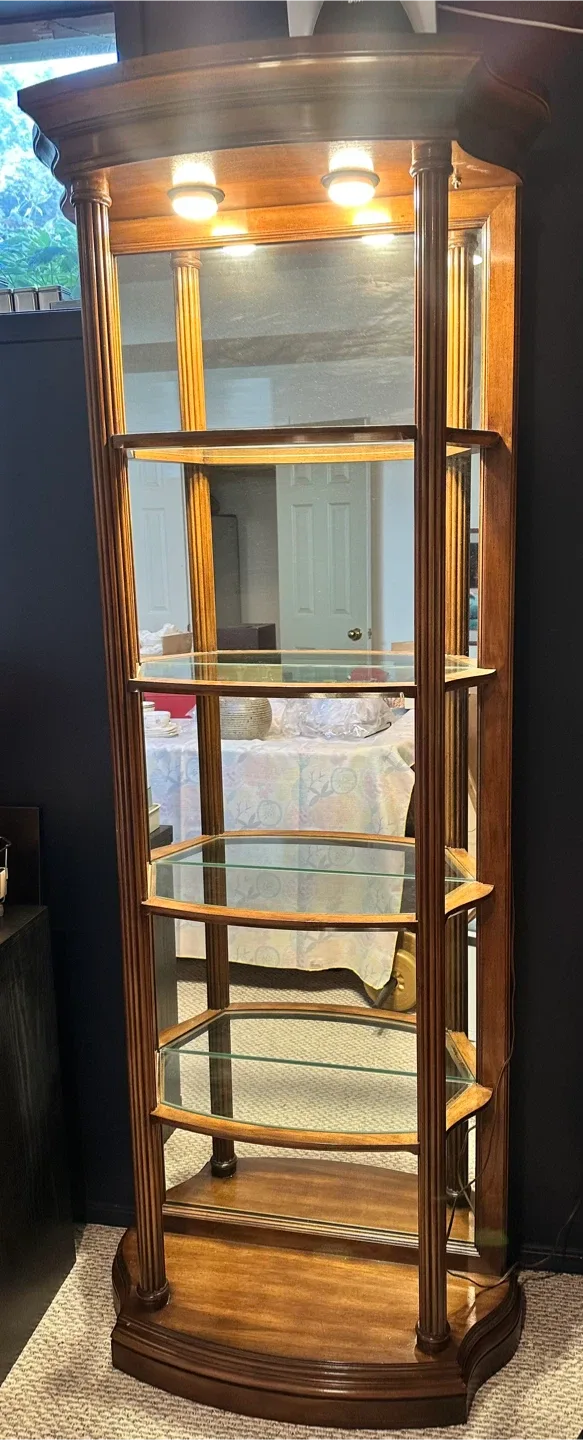Corner Curio Display Cabinet, Brown Wood thumbnail
