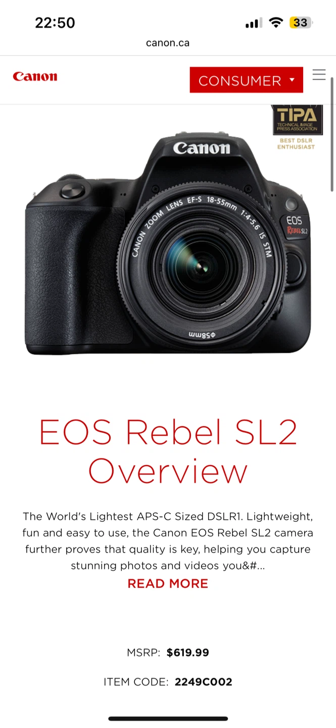 Canon EOS Rebel SL2 DSLR Camera w/ 18-55mm Lens - photo 3