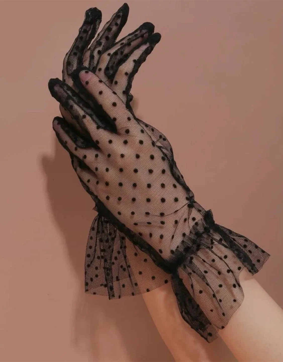 Black Polka Dot Mesh Gloves thumbnail