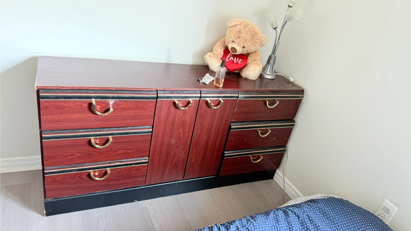 Wood Veneer Cabinet with Drawers and side table