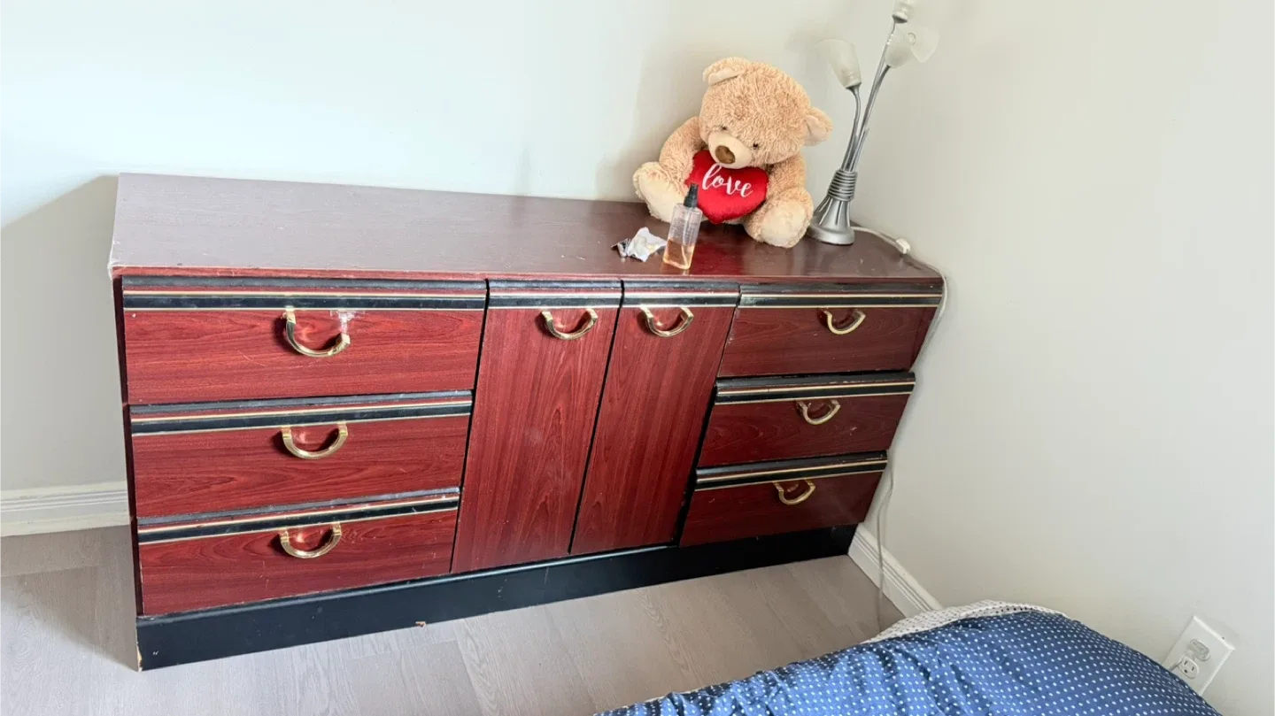 Wood Veneer Cabinet with Drawers and side table thumbnail