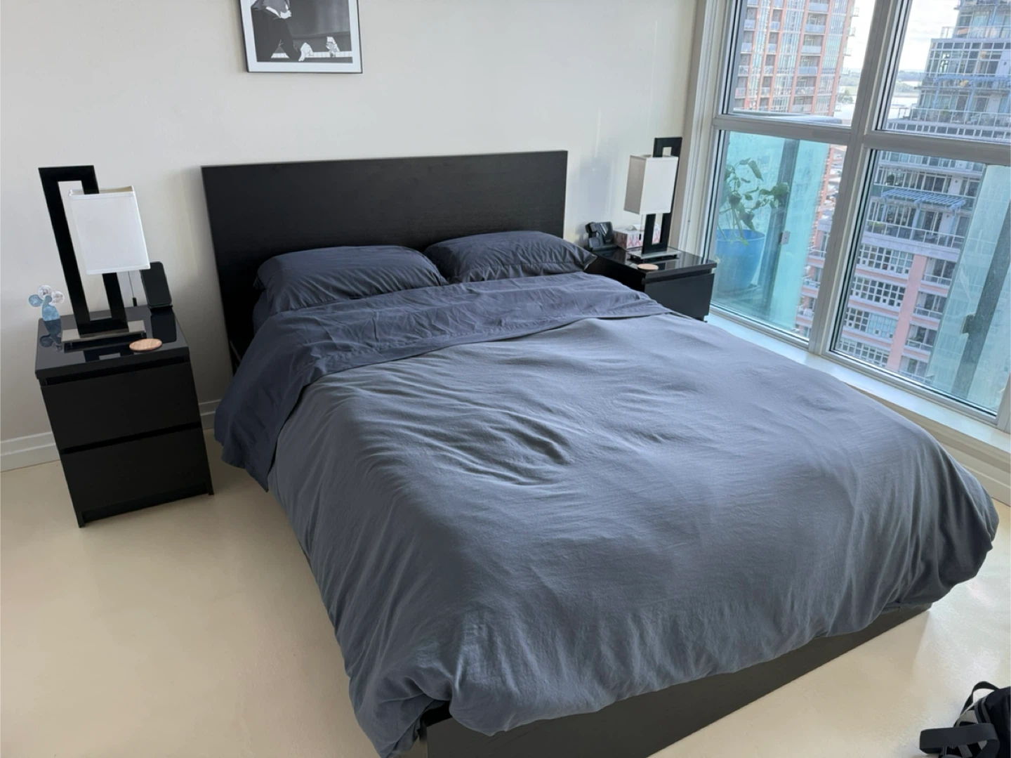 Double sized bed frame with headboard and storage
