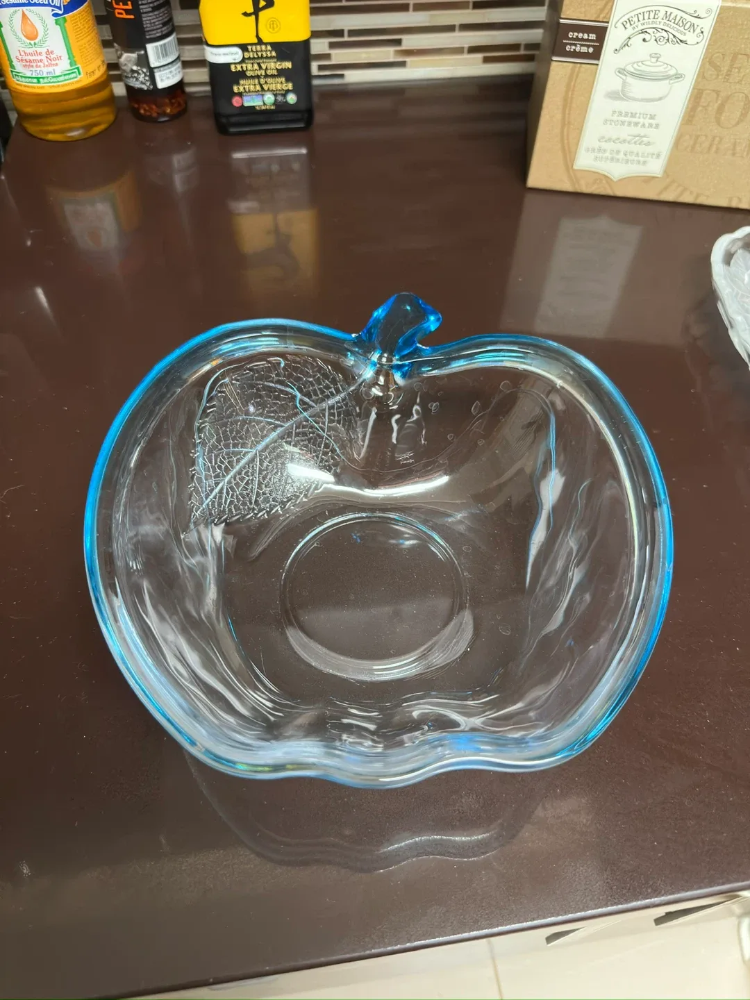 Blue Apple Shaped Glass Bowl thumbnail